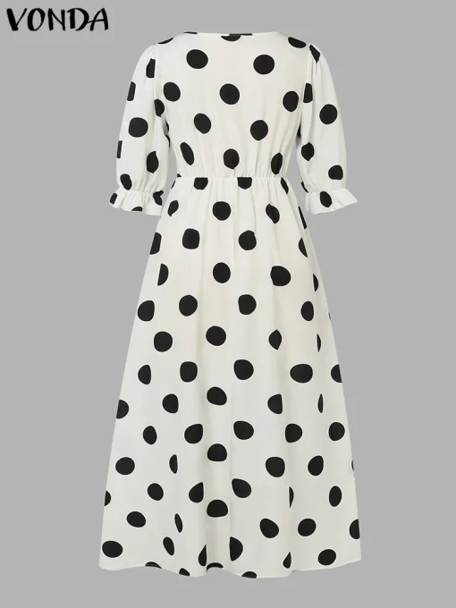 Elegant V-Neck Dot Print Party Long Dress - Image 3