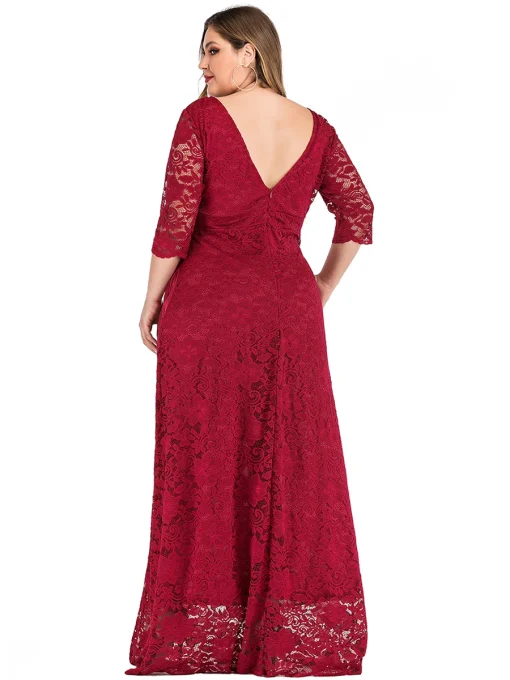 Plus Size Elegant Lace Backless Maxi Party Dress - Image 3