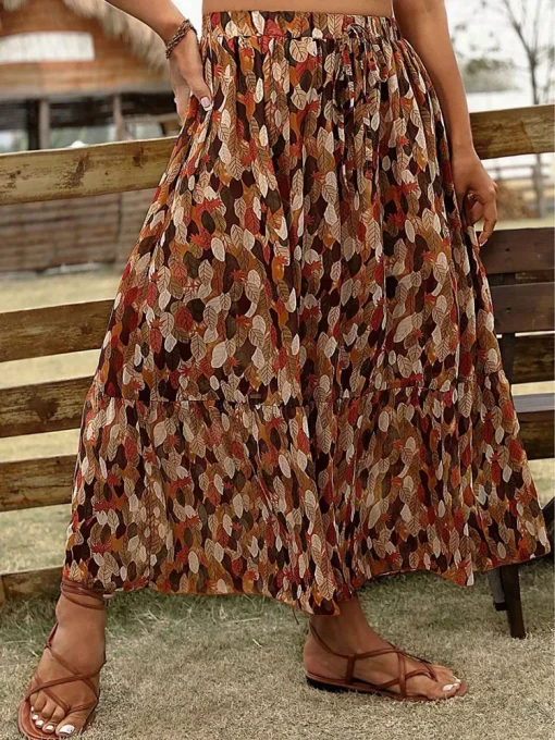 Plus Size Elegant Leaf Pattern Long Skirt for Women