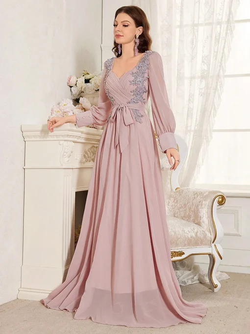 Luxury Elegant Sweetheart Neckline Beaded Waist Bridesmaid Dress - Image 5