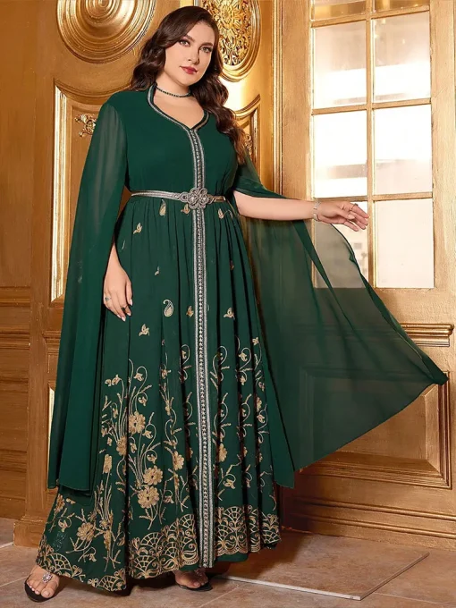 Plus-Size Women’s Maxi Dubai Gala Eid Embroidered Chiffon Dress - Image 5