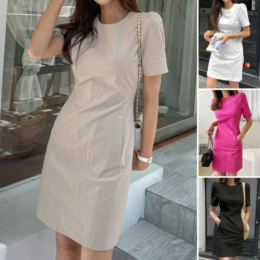 Office Mini Dress Solid Casual A-Line Sundress