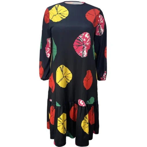 Plus Size Casual Midi Dress Long Sleeve Street Style - Image 7