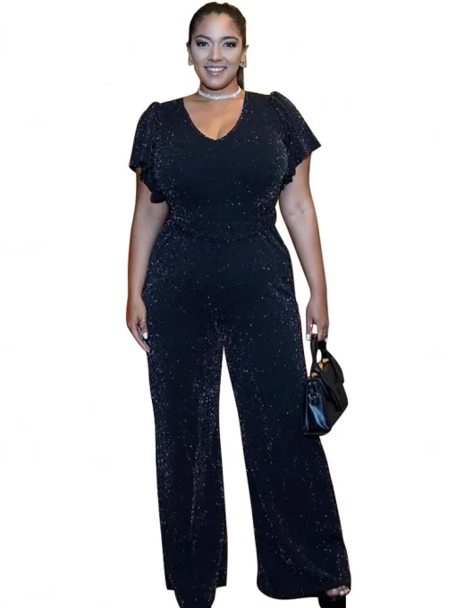 Plus Size Women's V-Neck Urban Wide Leg Jumpsuit - Image 5