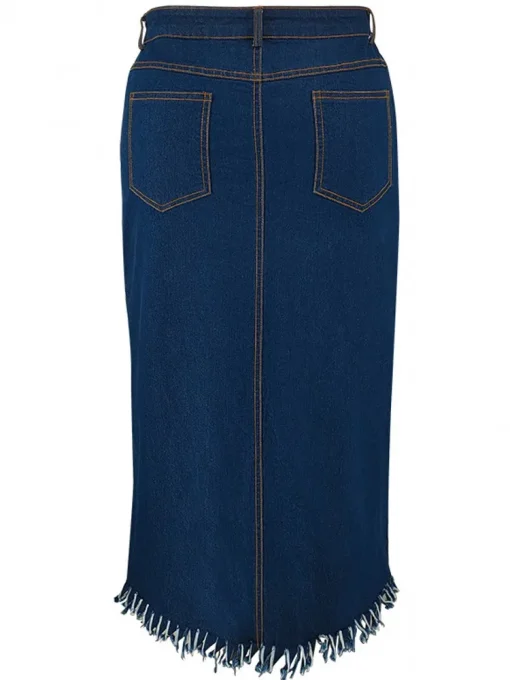 Plus Size Women's High Waist Washed Denim Slit Skirt - Image 5