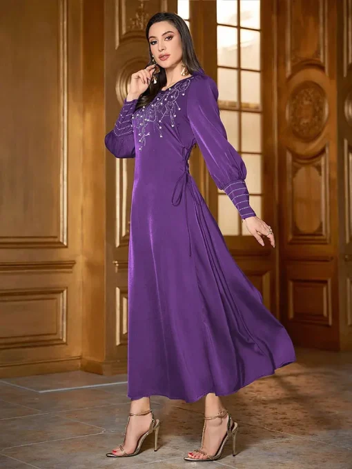 Women's Ankle-Length Beaded Dress with Flared Sleeves - Image 4