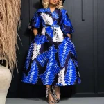 Plus Size V-Neck Puff Sleeve Maxi Dress