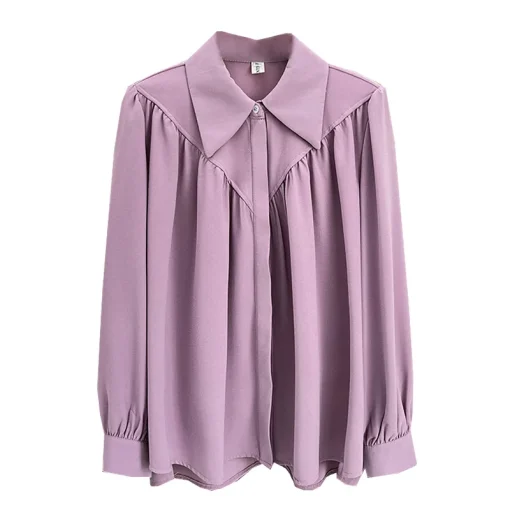 Women's Plus Size Peter Pan Collar Puff Sleeve Chiffon Shirt