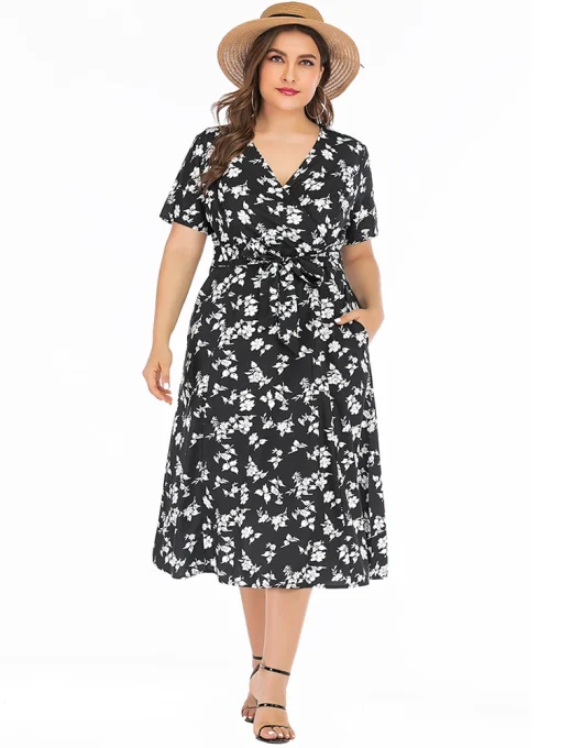 Plus Size Floral Print V-Neck Casual Maxi Dress