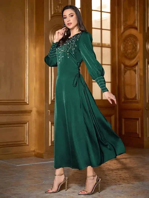 Luxury Rhinestone Beaded Long Sleeve Party Dress - Image 3