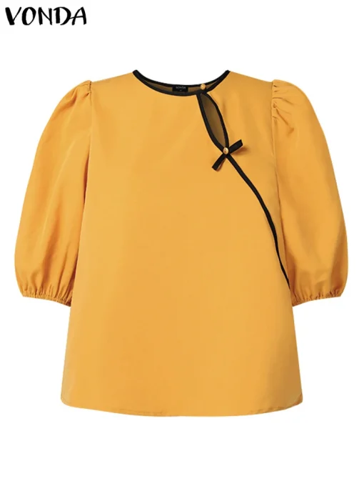 Women’s Casual Solid Color Half Sleeve Blouse - Image 2