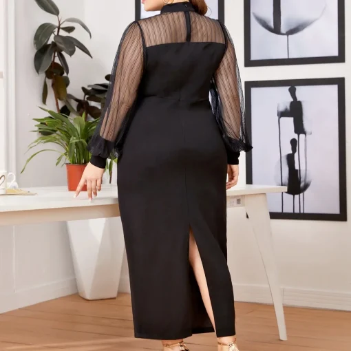 Elegant Plus Size Long Sleeve Black Party Dress - Image 2