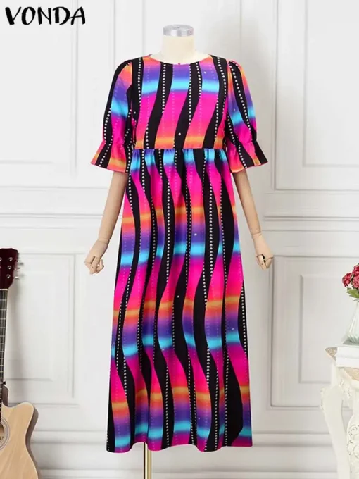 Plus Size Summer Bohemian Printed Maxi Dress for Women - Image 2