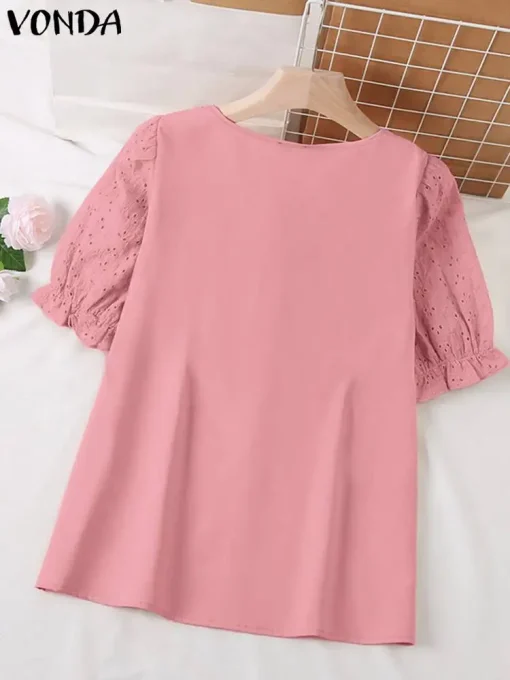 Women's Cotton Lace Crochet Loose Summer Tunic Blouse - Image 3