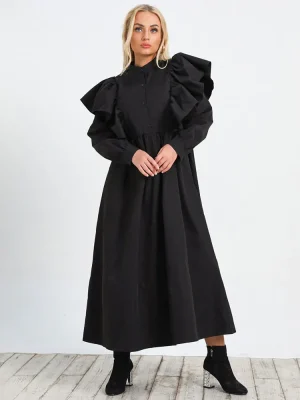 Plus Size Monochrome A-Line Long Sleeve Dress