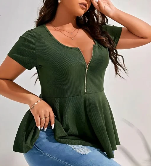 Casual Polo Collar Knit T-Shirt for Women Plus Size - Image 5