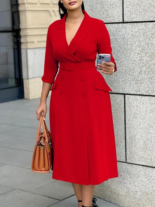 Plus Size Loose Office Lady Midi Dress for Women - Image 2