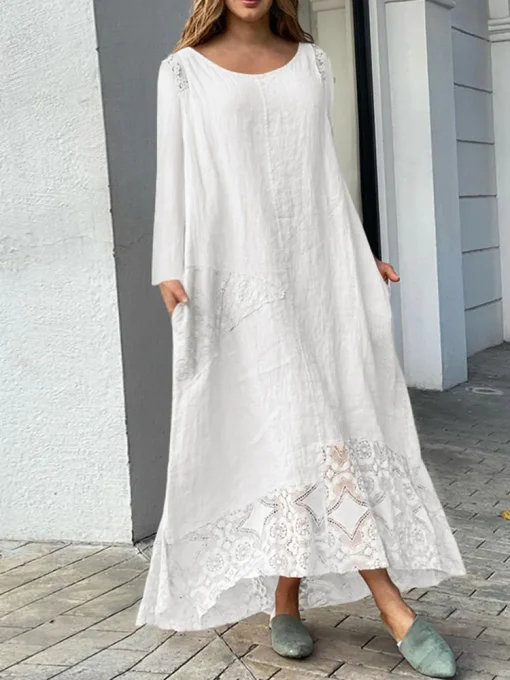 Women's Lace Patchwork Asymmetrical Maxi Summer Dress - Image 2