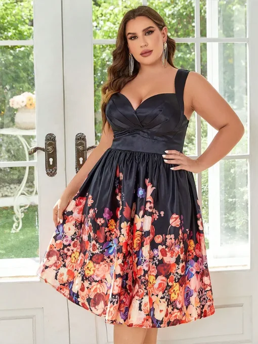 Plus-Size Women Knee-Length Sexy Print Ball Dress - Image 5