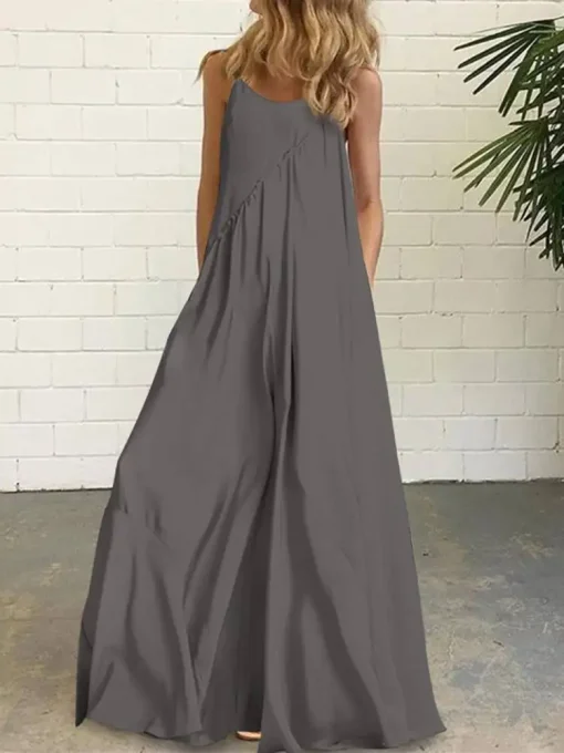 Women’s Bohemian V Neck Maxi Dress with Spaghetti Straps - Image 2