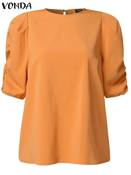 Women’s Elegant Short Sleeve Puff Sleeve Blouse - Image 2