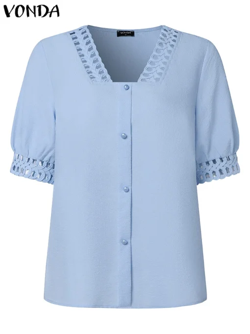 Women's Elegant Lace Patchwork V-Neck Blouse - Image 2