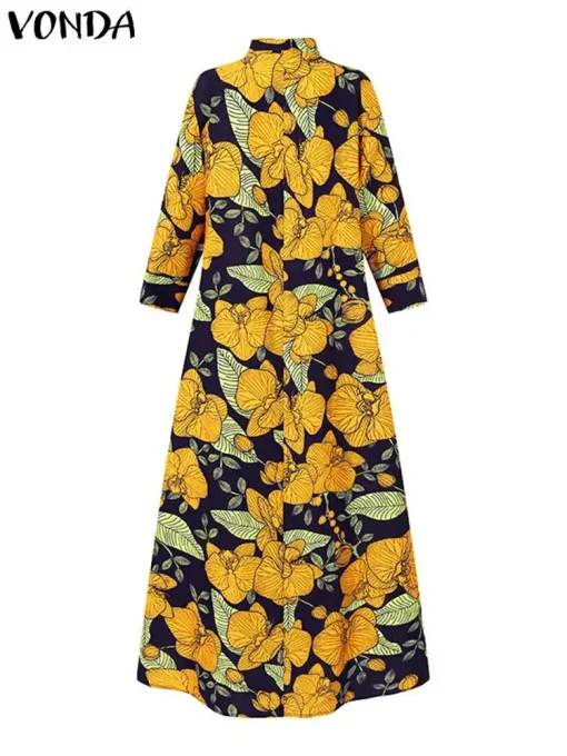 Elegant Floral Printed Maxi Dress, 3/4 Sleeve Sundress - Image 4