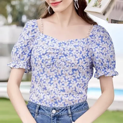 Women's Floral Printed Square Neck Blouse - Image 8