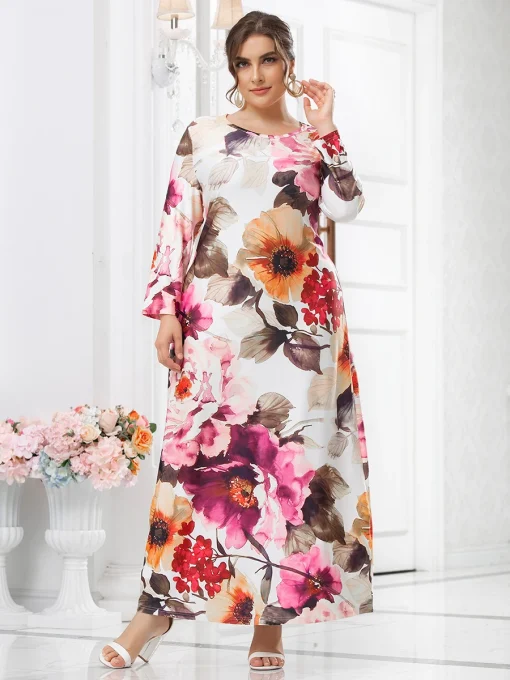 Plus Size White Floral Print Long Sleeve Maxi Dress - Image 5