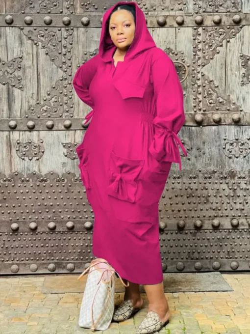 Plus Size Ruffle Hooded Maxi Dress for Women