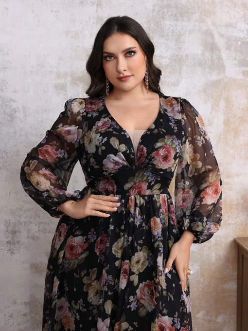 Plus Size Boho Floral Print Spring Casual Holiday Dress - Image 3