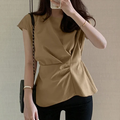 Women Elegant Short Sleeve Solid Color Bohemian Blouse - Image 6