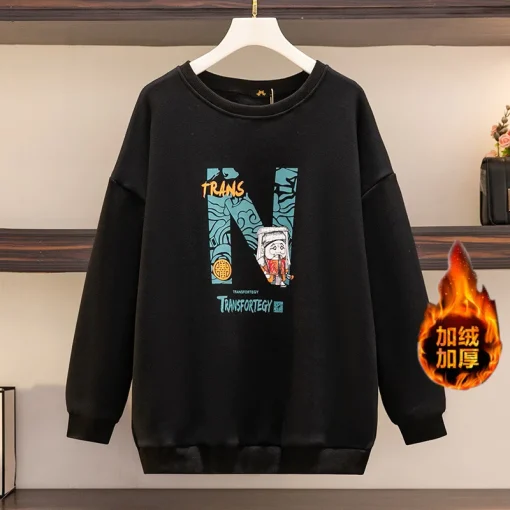 Plus Size Women's Long Sleeve Velvet Pullover Sweatshirt - Image 5