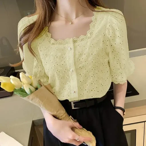 Women's Cotton Lace Crochet Loose Summer Tunic Blouse - Image 9