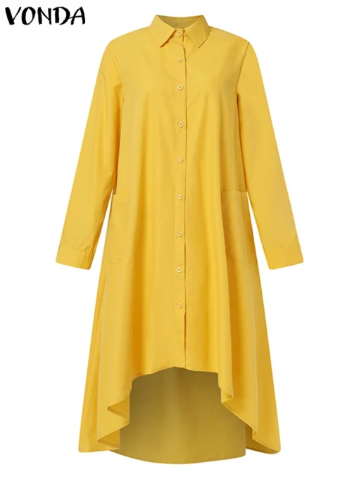 Women Long Sleeve Button Up Casual Party Dress - Image 3