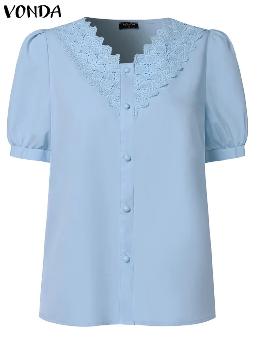 Elegant Office Shirt Solid Color Blouse Short Sleeve Tunic - Image 2