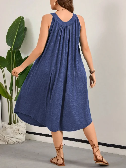 Elegant Plus Size Sleeveless Solid O-Neck Beach Dress