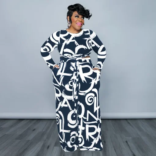 Plus Size Fashion Print Top and Wide Leg Pants - Image 12