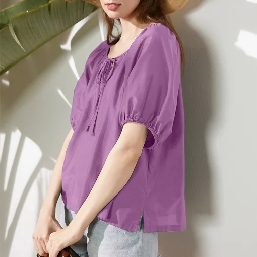 Women's Elegant O-Neck Casual Loose Blouse Top - Image 8