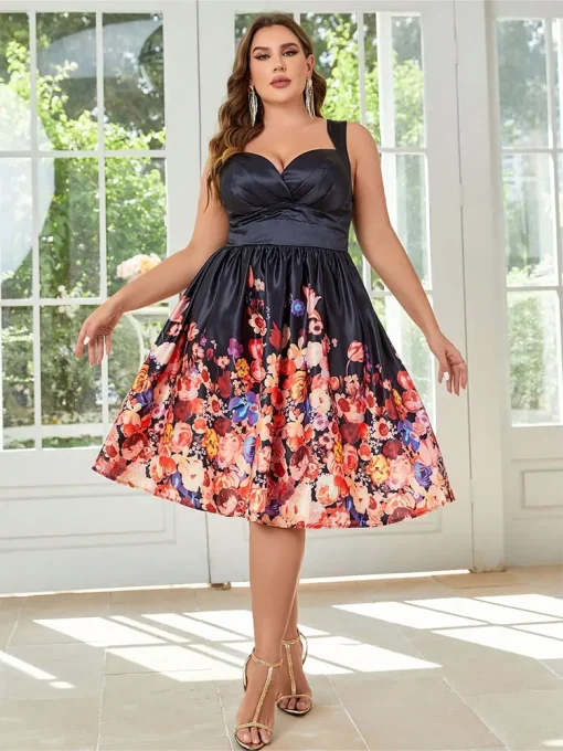 Plus-Size Women Knee-Length Sexy Print Ball Dress