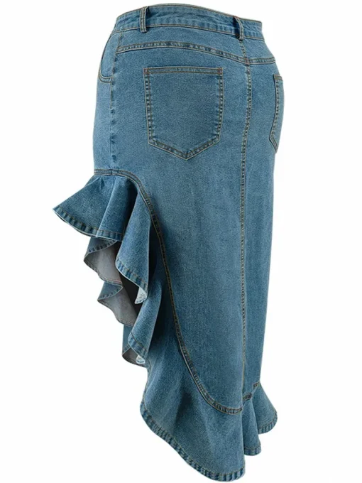 Plus Size Denim Midi Skirt with Front Slit - Image 5