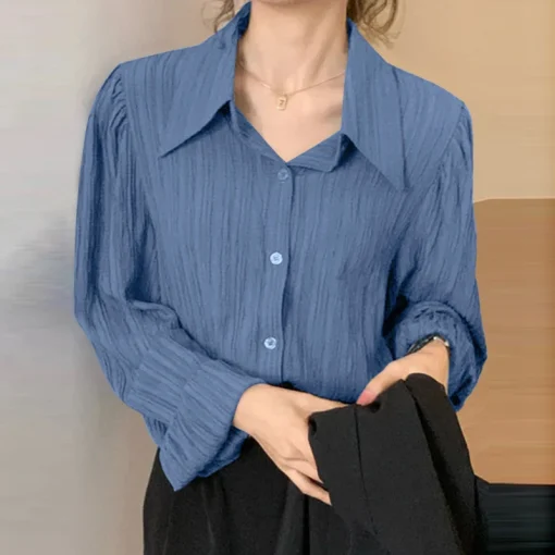 Women’s Elegant Lapel Long Sleeve Slim Blouse - Image 5