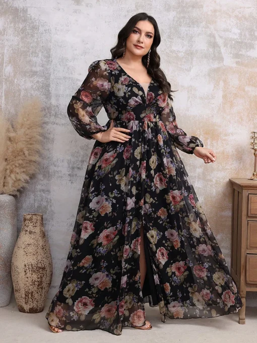 Plus Size Boho Floral Print Spring Casual Holiday Dress - Image 4