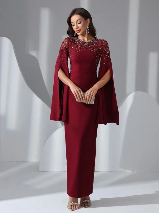 Women's Beaded Long Sleeve Arabian Style Evening Dress