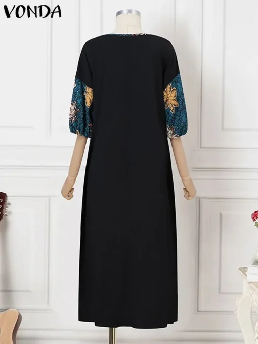 Plus Size   Bohemian Floral Puff Sleeve Maxi Dress - Image 2