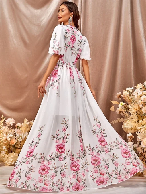 Women’s Floor-Length Floral Pleated High-Waist Elegant Dress - Image 5