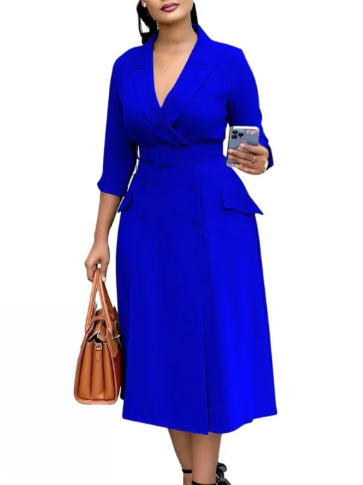 Plus Size Loose Office Lady Midi Dress for Women - Image 4