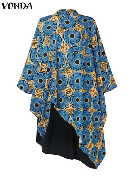 Women’s Vintage Printed Irregular Bat Sleeve Maxi Dress - Image 2