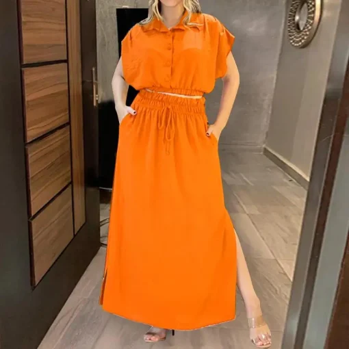 Women’s Casual Summer Maxi Dress Set with Button Detail - Image 6