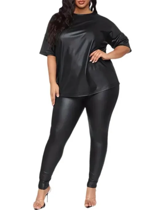 Plus Size Black Top and Pencil Pants Set - Image 5